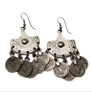 Silver Coin Dangle Earrings